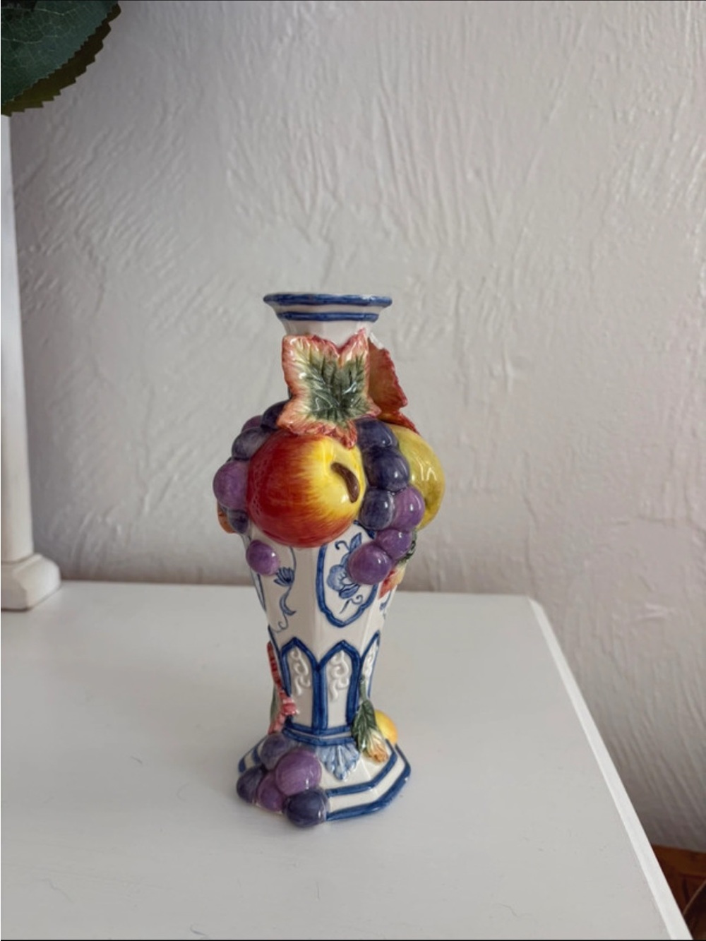Decorative Ceramic Fruit Vase - White with Multicolor Fruit Accents